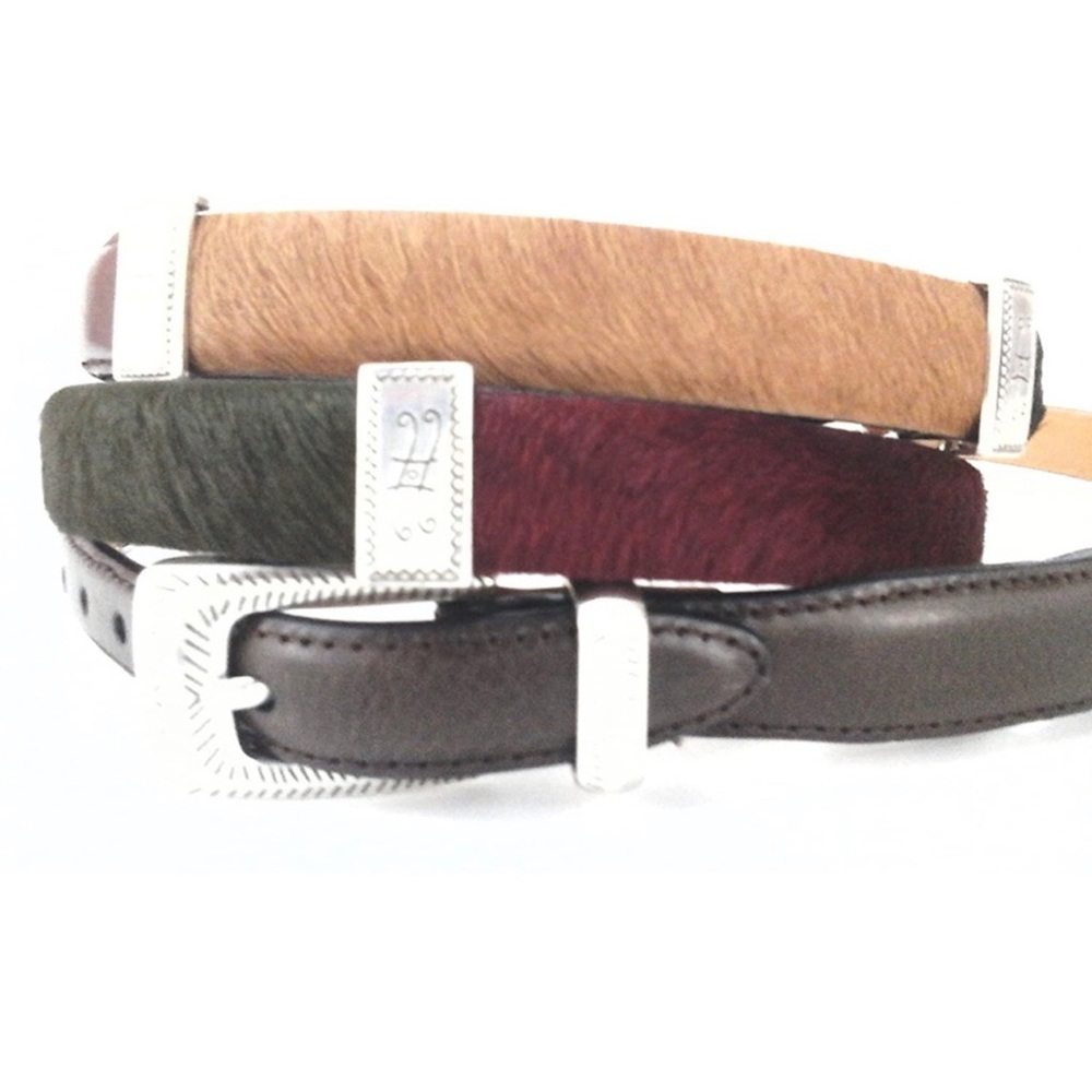 Brighton multicolored pony hair western belt 28
